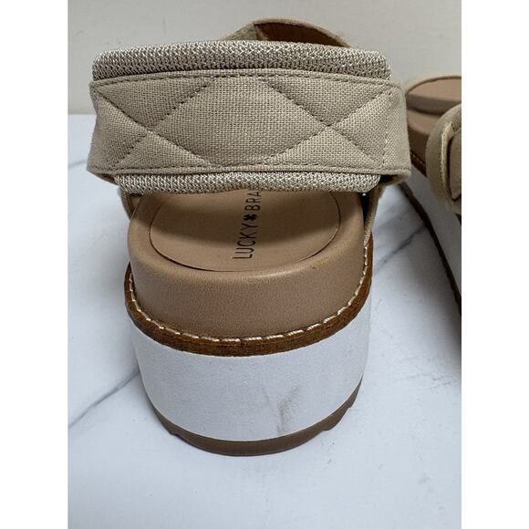 Lucky Brand Womens Platform Sandals Size 7.5M Beige Textile Comfort - Picture 8 of 10